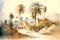 Watercolor painting a landscape of the arabian peninsul