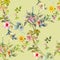 Watercolor painting of leaf and flowers, seamless pattern on Cream Yellow