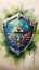 Watercolor Painting of Link\\\'s Shield from Legend of Zelda AI Generated