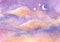 Watercolor painting of Moon and clouds background with soft pastel color