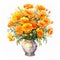 Watercolor Painting Of Orange Flowers In A Vase