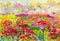 Watercolor painting original landscape colorful of flowers fields in garden