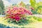 Watercolor painting original landscape pink,red of paper flowers