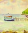Watercolor painting original seascape colorful of fishing boat