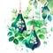 Watercolor painting of a pair of green earrings on a white background Generative AI animal ai