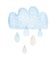 Watercolor Painting with Pastel Blue Cloud and Rain Drops. Cute Nursery Vector Art.