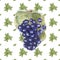 Watercolor painting pattern green leaves and blue grapes