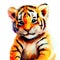 Watercolor painting playful and lively tiger cub. Splashes of vibrant colors brush strokes, expressive splashes of paint