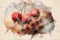 Watercolor painting of red berries on a hawthorn tree.