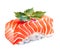 Watercolor and painting salmon sushi. Homemade Japanese food Illustration isolated on white background