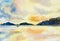 Watercolor painting seascape colorful sky