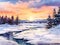 watercolor painting of serene snow-covered landscape