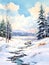 watercolor painting of serene snow-covered landscape