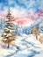 watercolor painting of serene snow-covered landscape