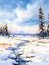 watercolor painting of serene snow-covered landscape