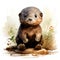 A watercolor painting of a small otter. Generative AI image.