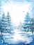 Watercolor Painting Of A Snowy Forest With Trees And Snow