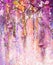 Watercolor painting. Spring purple flowers Wisteria