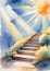 A Watercolor Painting Of A Stairway Leading To The Sun. Generative AI
