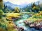 watercolor painting of a tranquil river