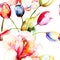 Watercolor painting of Tulips and Lily flowers