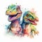 Watercolor painting of a two cute baby love dinosaur on white background. Al generated