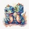 Watercolor painting of a two cute baby love dinosaur on white background. Al generated