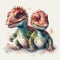 Watercolor painting of a two cute baby love dinosaur on white background. Al generated