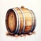 Watercolor Painting Of Wooden Wine Barrel With White Background