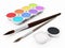 Watercolor paints and paintbrushes isolated on white background. 3D illustration