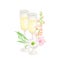 Watercolor pair of champagne glasses with flowers. Hand painted wedding drinks with floral decoration isolated on white