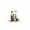 Watercolor Panda With Tablet: Detailed Miniature Illustration By Jon Klassen