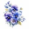 Watercolor Pansies Flower Clipart: Elegant Floral Arrangements On White Background