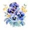 Watercolor Pansy Arrangement Clipart In Purple And Yellow