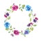 Watercolor pansy flower vector wreath