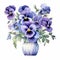 Watercolor Pansy Vase: Purple Flowers In Periwinkle Blue Hues