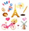 Watercolor paris icons vector illustration