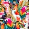 Watercolor parrots seamless pattern