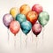Watercolor party decorations and balloons. Generative AI