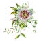 Watercolor Passiflora greeting card, flowers, leaves. Vintage floral