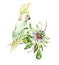 Watercolor Passiflora and white parrot greeting card