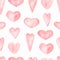 Watercolor pastel Hearts seamless pattern, Valentine Day coral background,  Hand painted soft pink spring patterns. Delicate heart