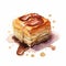 Watercolor Pastry With Chocolate Sauce On White Background