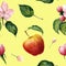 Watercolor pattern: Apple, apple blossom ang leaves