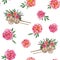 Watercolor pattern with cart with flowers on white background