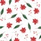 Watercolor pattern with Christmas leaves and flowers.