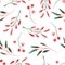 Watercolor pattern with Christmas leaves and flowers.