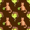 Watercolor pattern with cute playful cats on a brown background. For various products, animals products, wrapping etc.