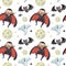 Watercolor pattern Halloween by DRACULA, moon, bat, SPIDER, and ghost