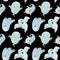 Watercolor pattern Halloween wiht fun ghosts. Black